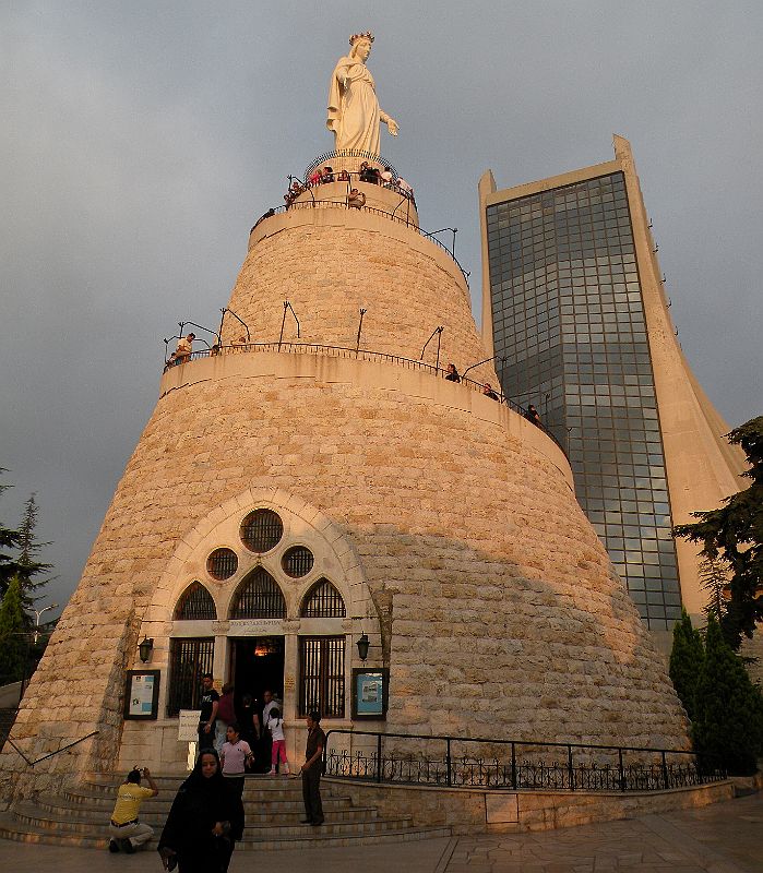 Byblos 01 Our Lady of Lebanon at Harissa 20km from Beirut With A Maronite Cathedral Built Of Concrete And Glass Behind 